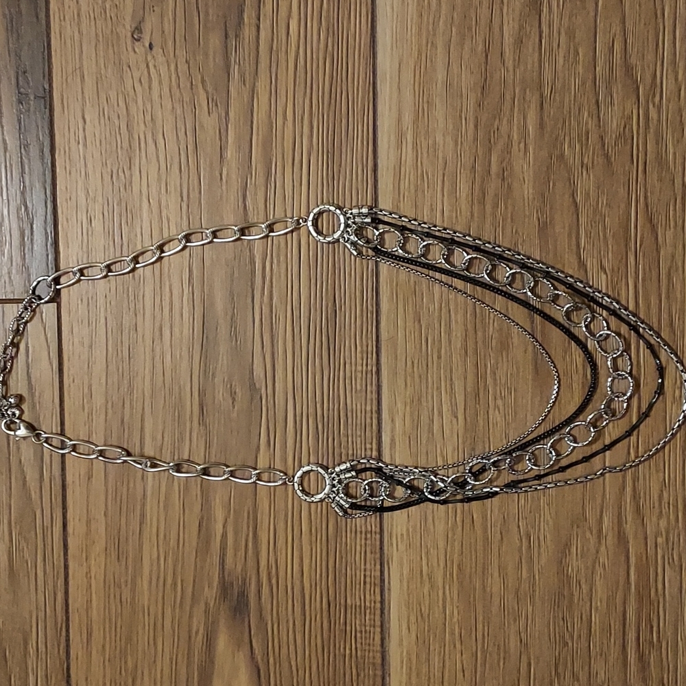 Brighton 5 Layer Silver And Black Layered Adjustable Chain Necklace